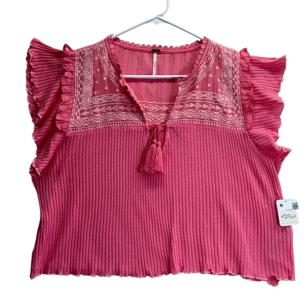 Free People Sarafina Pink Embroidered Women's Top. Size M NWT